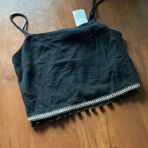100% cotton. S.Black crop Spaghetti Strap Top with Trim